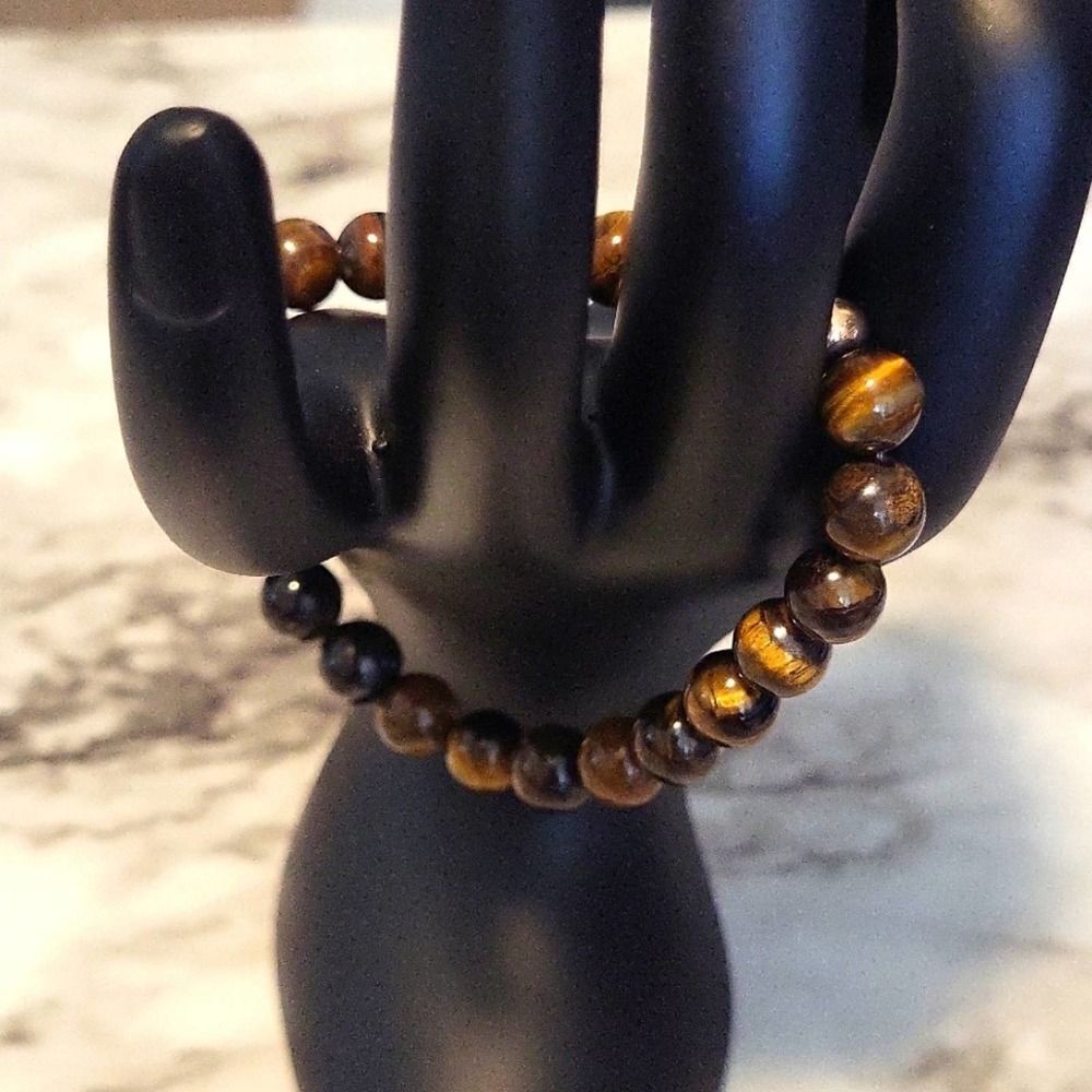 Natural Tiger Eye Stone Round Beads Volcanic Lava Bracelet (1 Pc ) - Picture 10 of 11